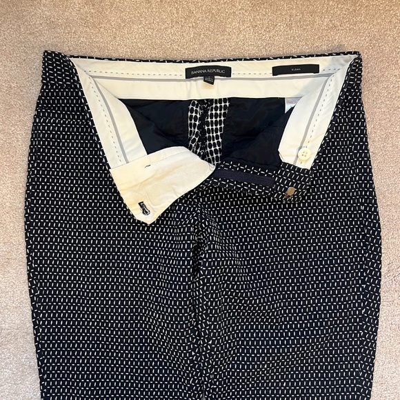 Banana Republic Black White Stitching Pattern Sloan Pants Size 4 - Picture 3 of 12